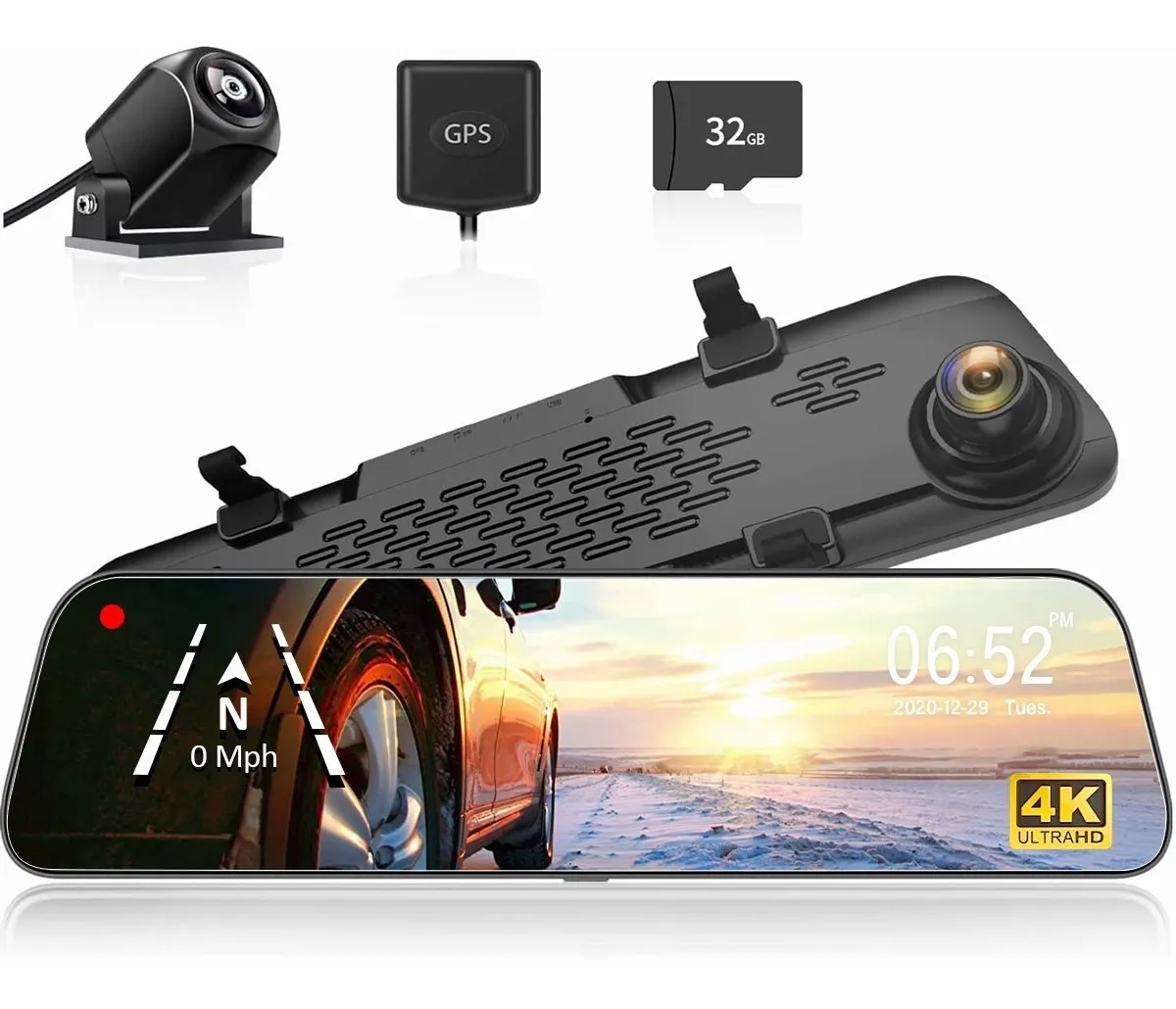 Wolfbox G840s Dashcam Con Espejo De 12 4k, Retrovisor Con Camara Para Automovil 2160p Para Auto Y Carro, Con Cámaras De Visión Delantera Y Trasera, G-sensor, Visión Nocturna, Con Tarjeta De 32 Gb