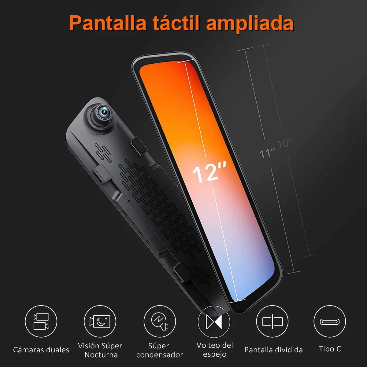 Wolfbox G840s Dashcam Con Espejo De 12 4k, Retrovisor Con Camara Para Automovil 2160p Para Auto Y Carro, Con Cámaras De Visión Delantera Y Trasera, G-sensor, Visión Nocturna, Con Tarjeta De 32 Gb